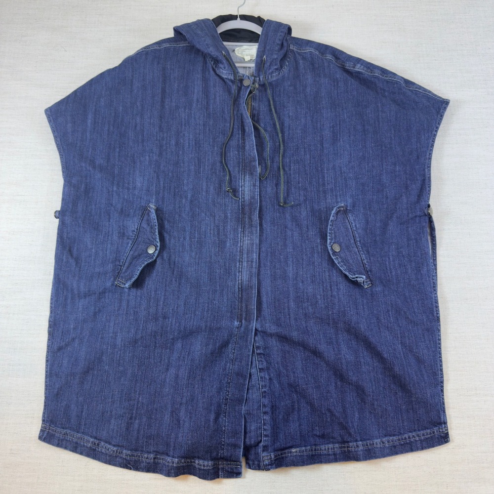 Current Elliott Denim Hooded Poncho Medium Wash Blue Oversized Zip Up w/ Pockets